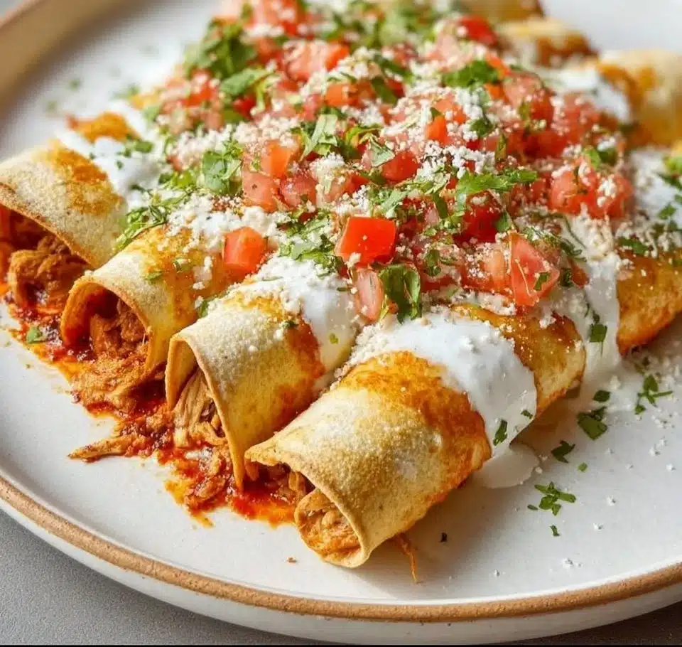Delicious Chicken Flautas served with salsa and toppings