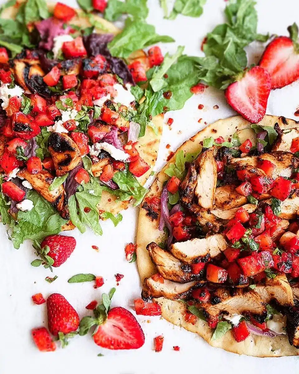 Grilled Balsamic Chicken Salad Pizza with Fresh Strawberry Salsa