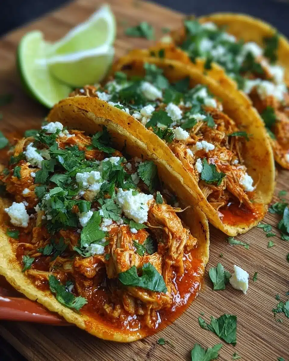 Delicious Chicken Tinga served in a taco with toppings
