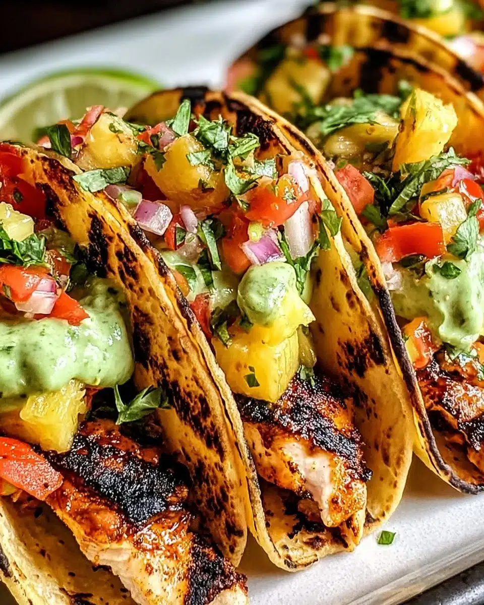 Chili Chicken Tacos with Grilled Pineapple Salsa
