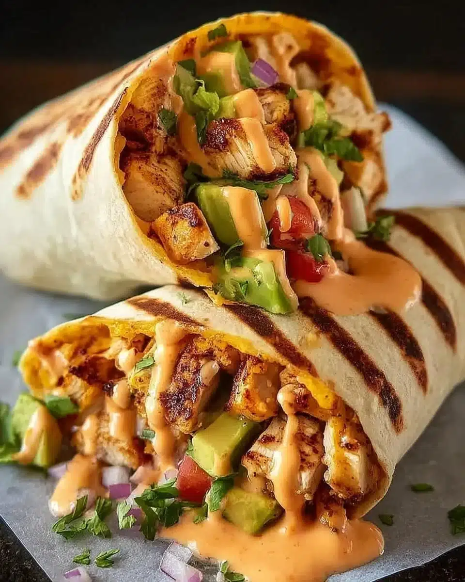 Chipotle Ranch Grilled Chicken Burrito with fresh ingredients and ranch sauce