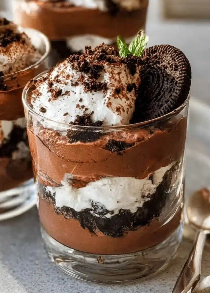 Delicious Chocolate Mousse Parfait served in a glass