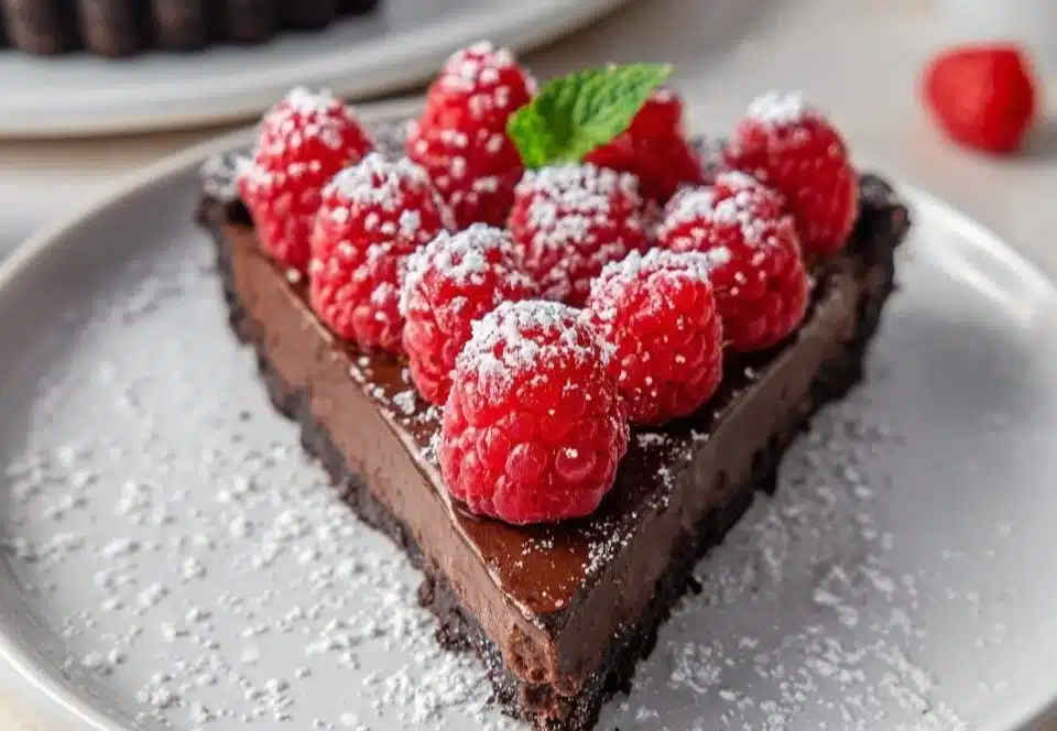 Chocolate Raspberry Tart with fresh raspberries and chocolate ganache