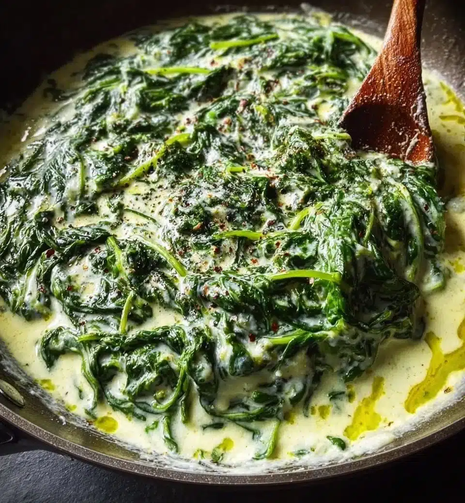 Delicious bowl of creamed spinach served as a side dish