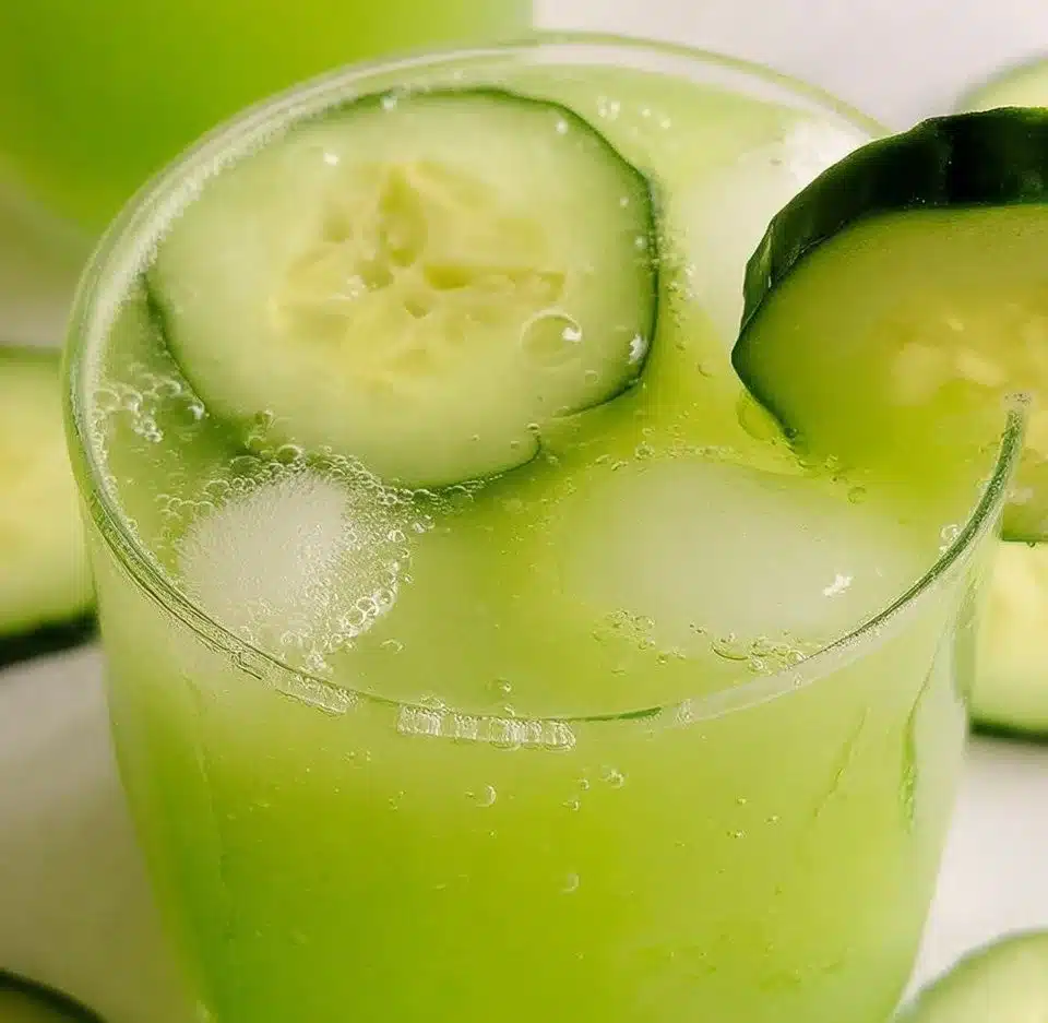 A refreshing glass of cucumber water with sliced cucumbers and mint leaves