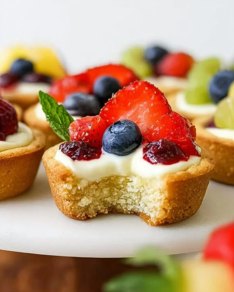 Fruit Cheesecake Sugar Cookie Cups topped with fresh fruits