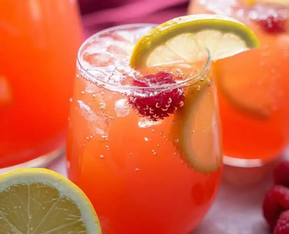 A colorful bowl of fruity punch filled with various fresh fruits.