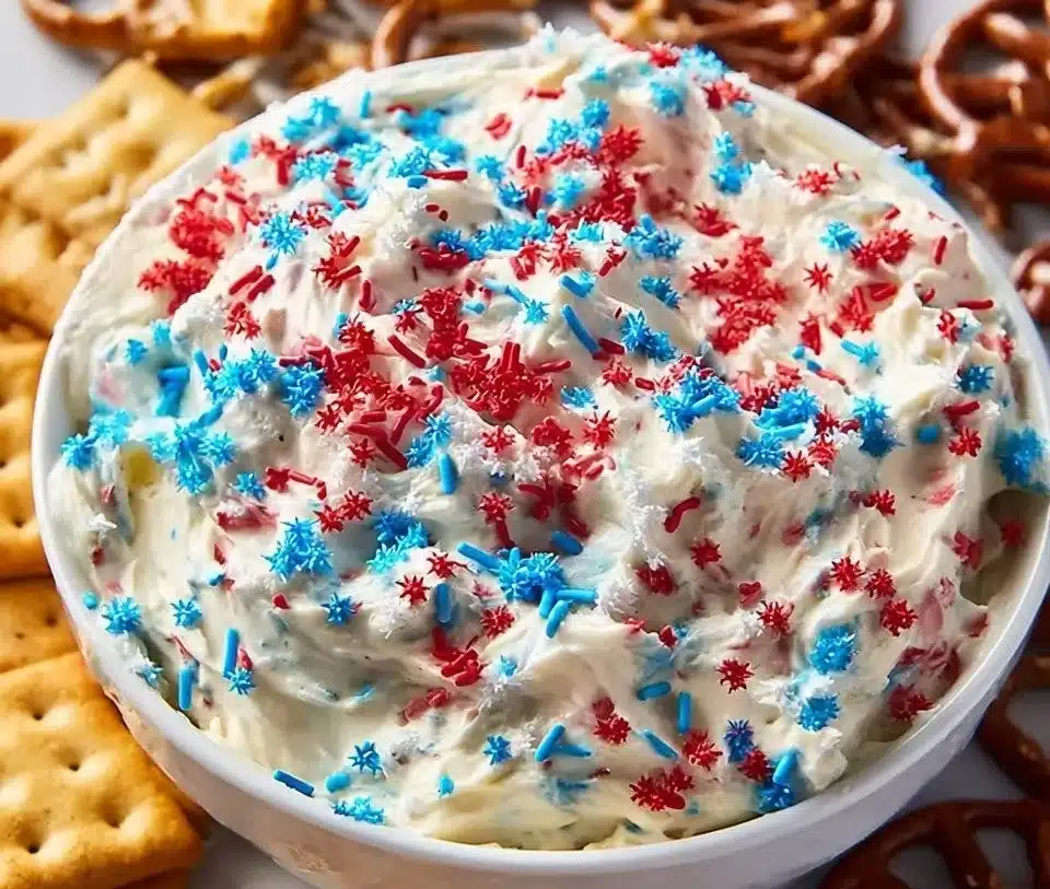 Delicious Funfetti Dip served in a bowl with colorful sprinkles