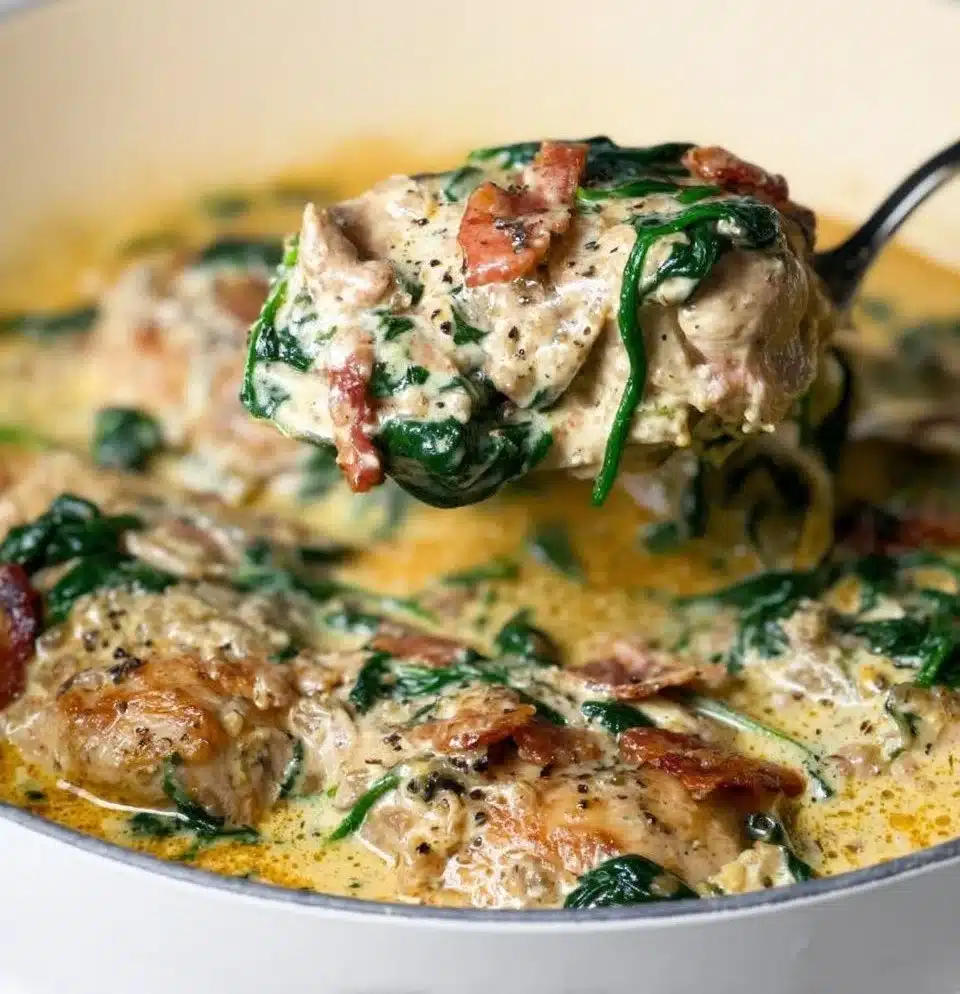 Garlic Butter Chicken with Spinach served on a plate
