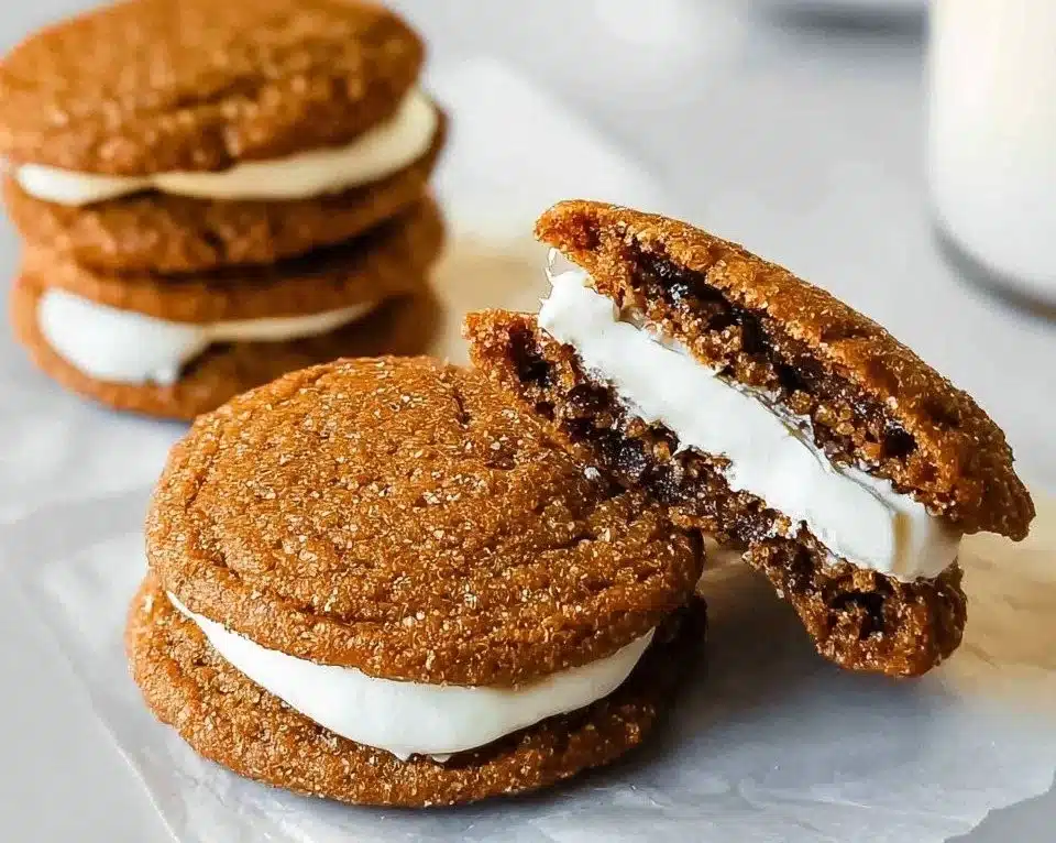 Delicious Ginger Whoopie Pies with creamy filling on a plate