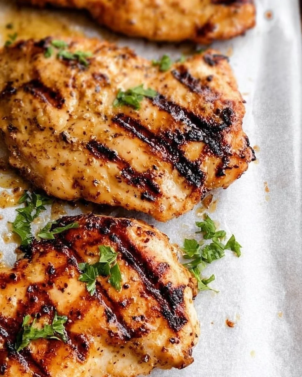 Delicious grilled honey mustard chicken garnished with herbs