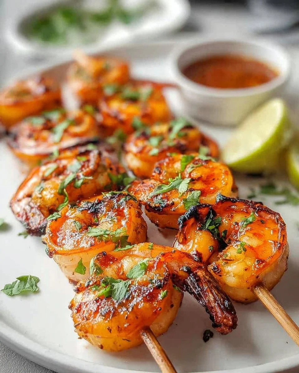 Delicious grilled seafood skewers with shrimp, fish, and vegetables on a grill.