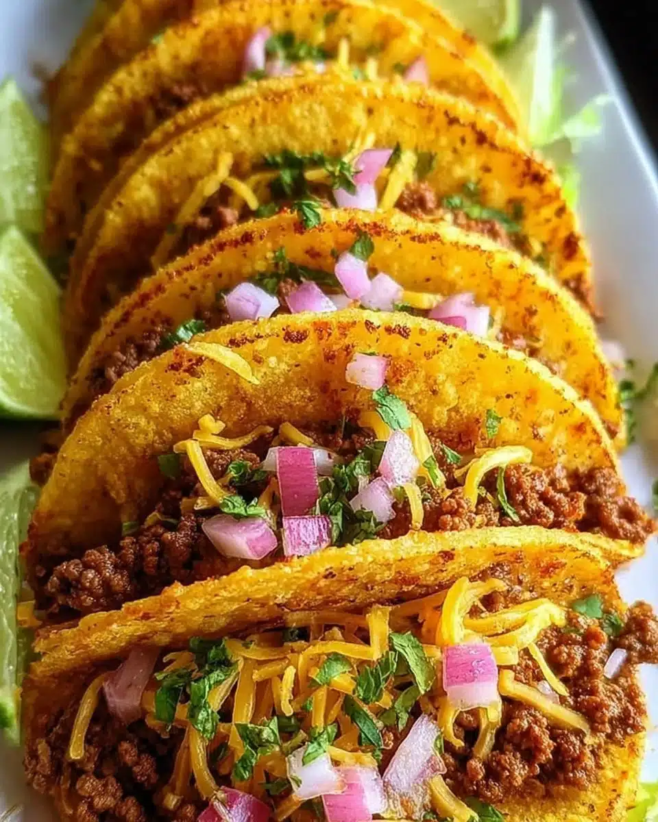 Delicious ground beef tacos with toppings in a colorful presentation