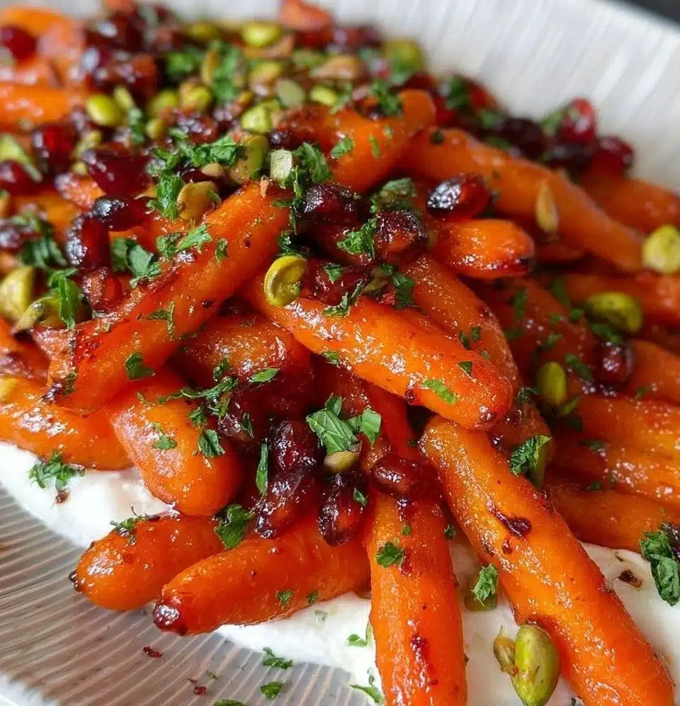 Honey Harissa Roasted Carrots garnished and ready to serve.