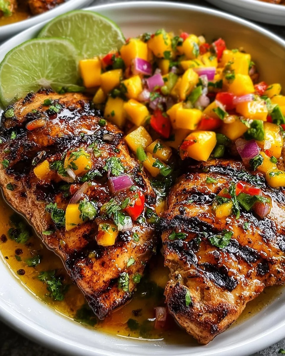 Delicious Honey Lime Chicken served with fresh Mango Salsa