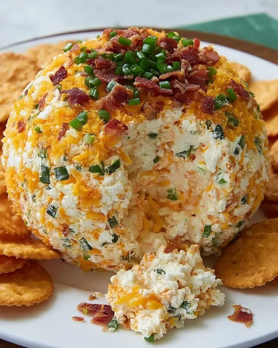 Delicious Jalapeño Popper Cheese Ball served with crackers and veggies.