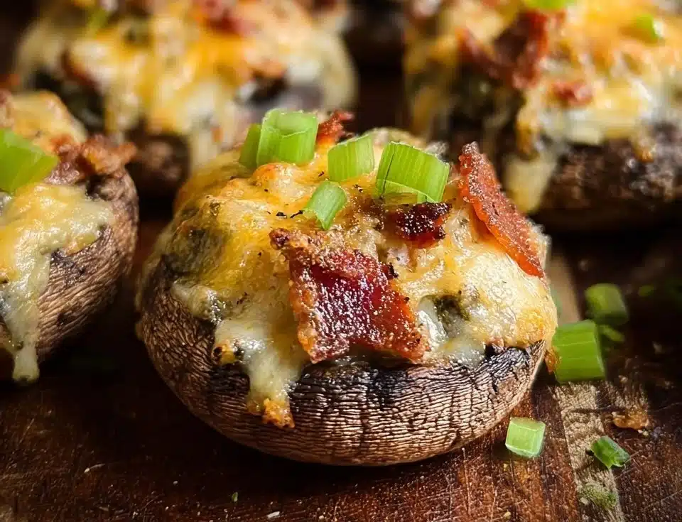 Stuffed jalapeño popper mushrooms baked to perfection