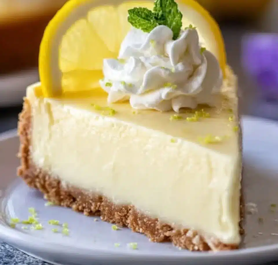 Delicious Key Lime Cheesecake with a graham cracker crust and lime topping