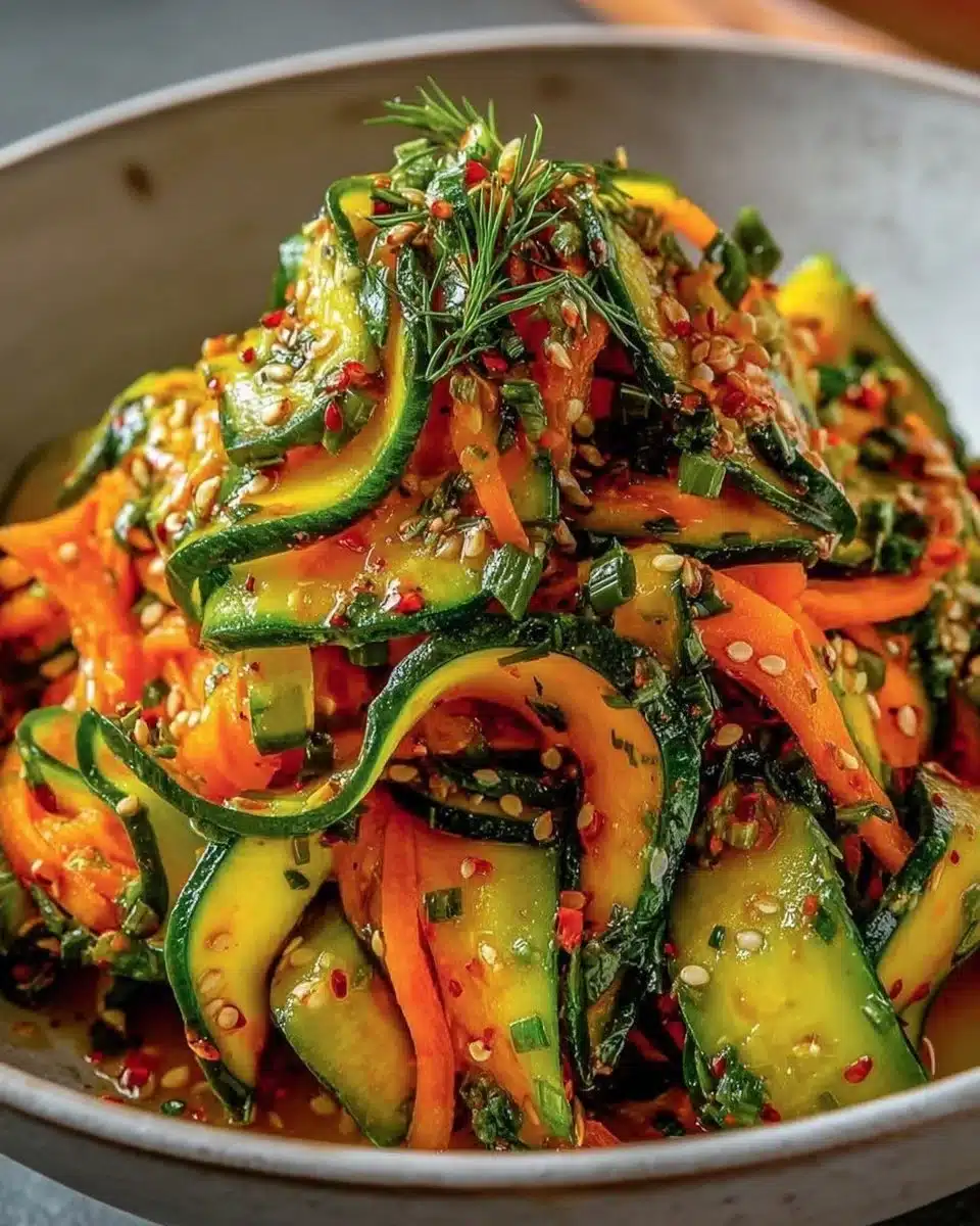 Korean cucumber carrot salad served in a bowl with fresh ingredients