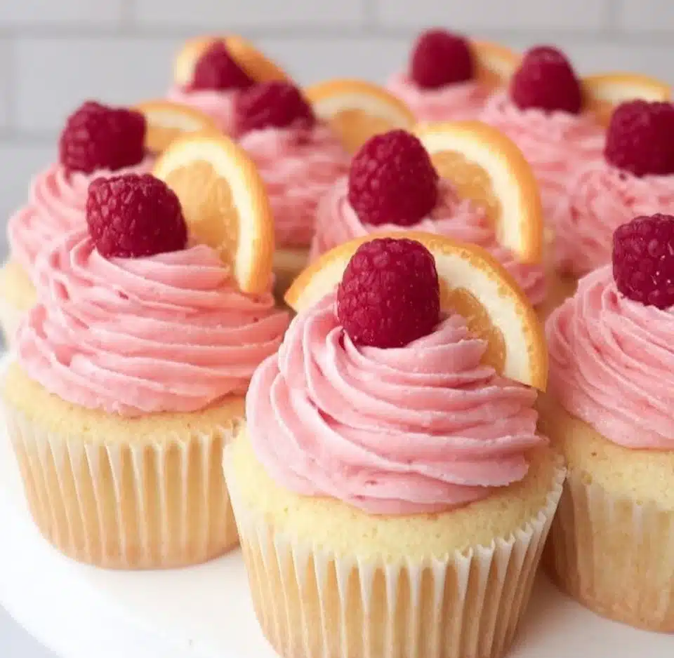 Lemon Cupcakes with Raspberry Buttercream Frosting