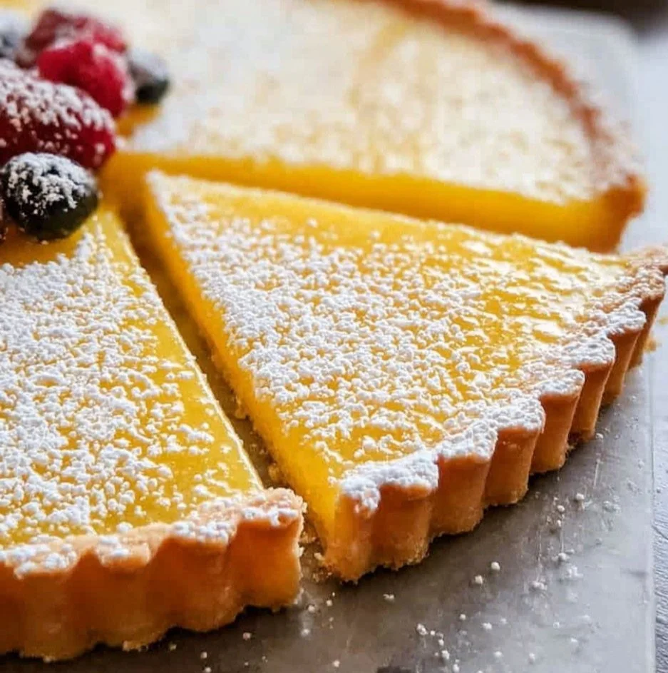 Delicious lemon tart with a golden crust and creamy lemon filling