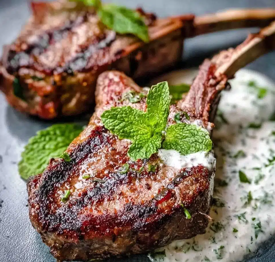Marinated Lamb Chops with Mint and Cilantro Yogurt Sauce