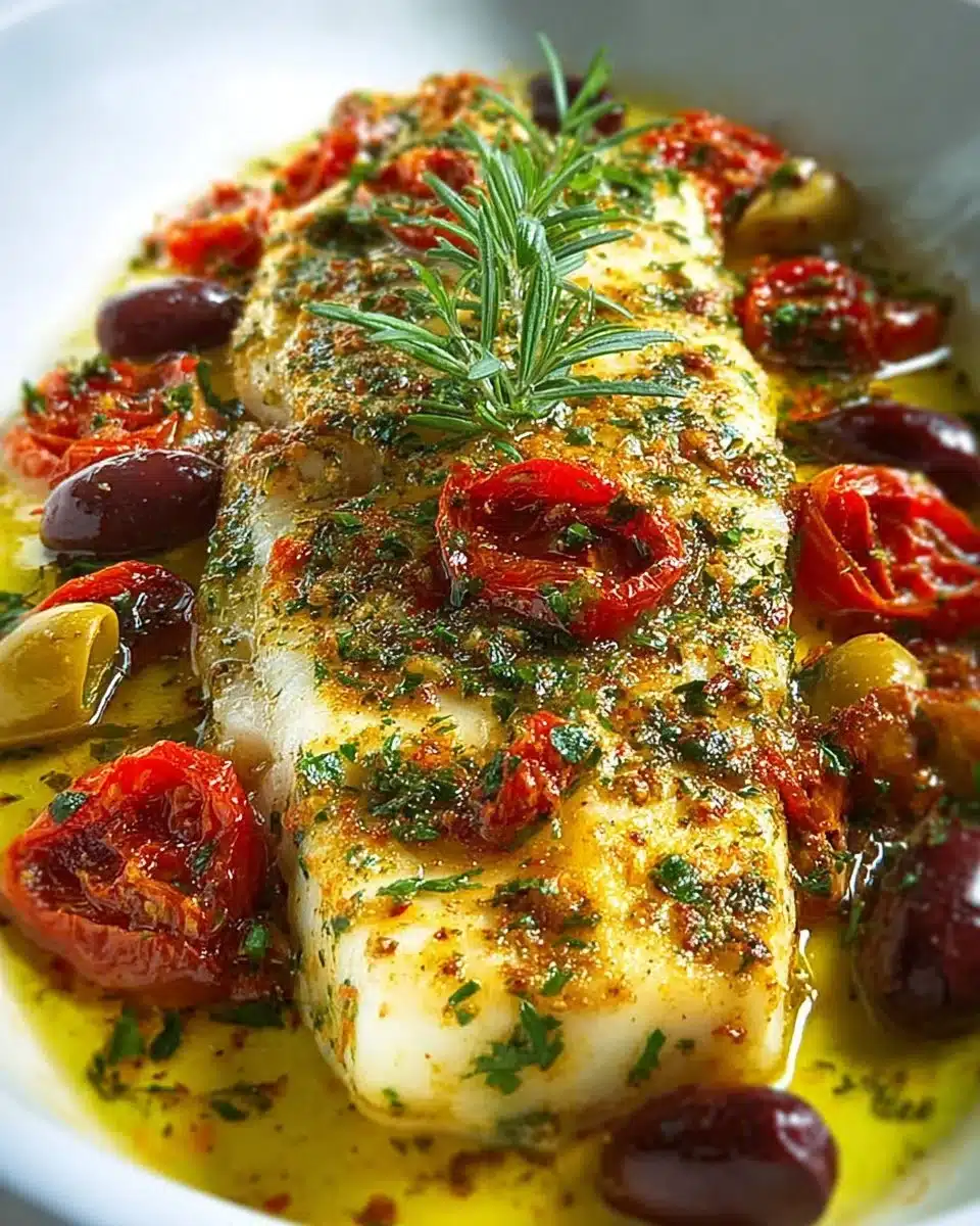 Delicious Mediterranean baked fish served with herbs and lemon