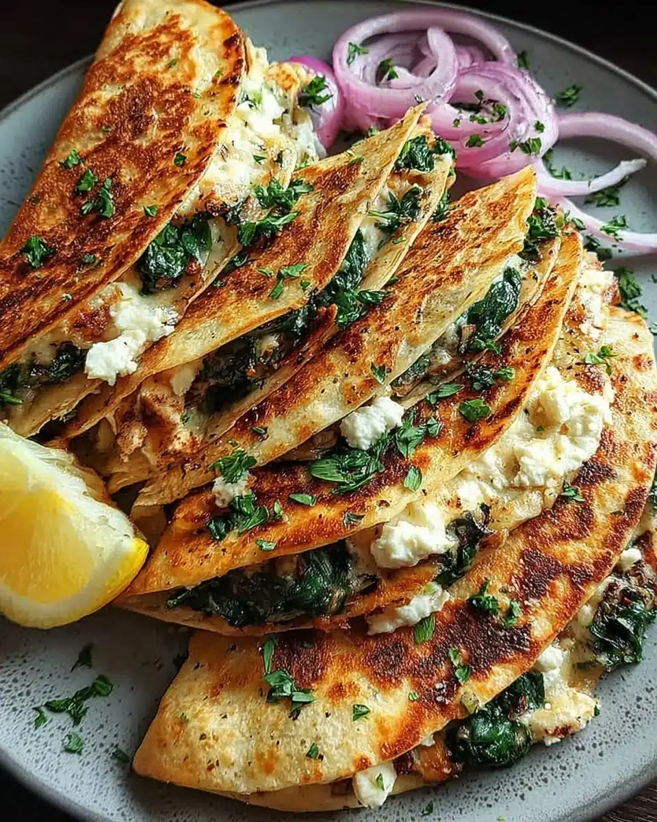 Delicious Mediterranean Quesadilla filled with fresh veggies and herbs