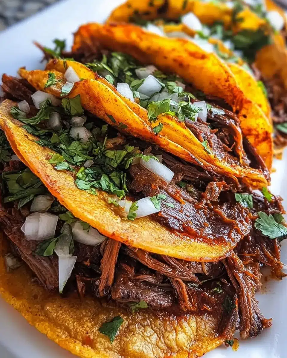 Delicious Mexican Birria Tacos served with fresh toppings