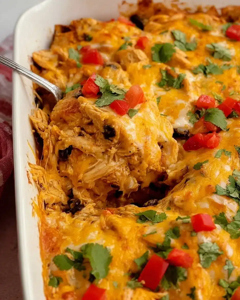 Delicious Mexican Chicken Casserole with colorful ingredients in a baking dish