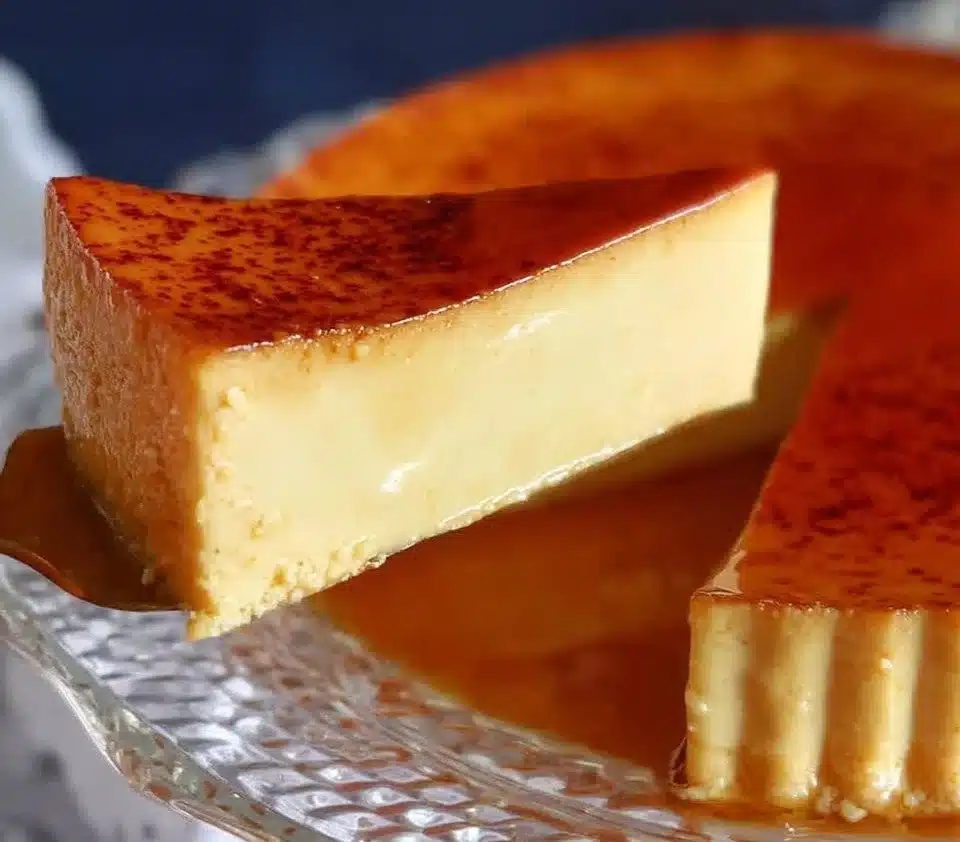 Delicious homemade Mexican Flan dessert with caramel topping