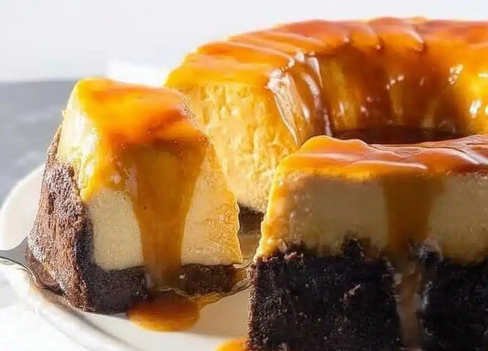 A beautifully plated slice of Mexican flan cake showcasing its creamy texture and caramel topping