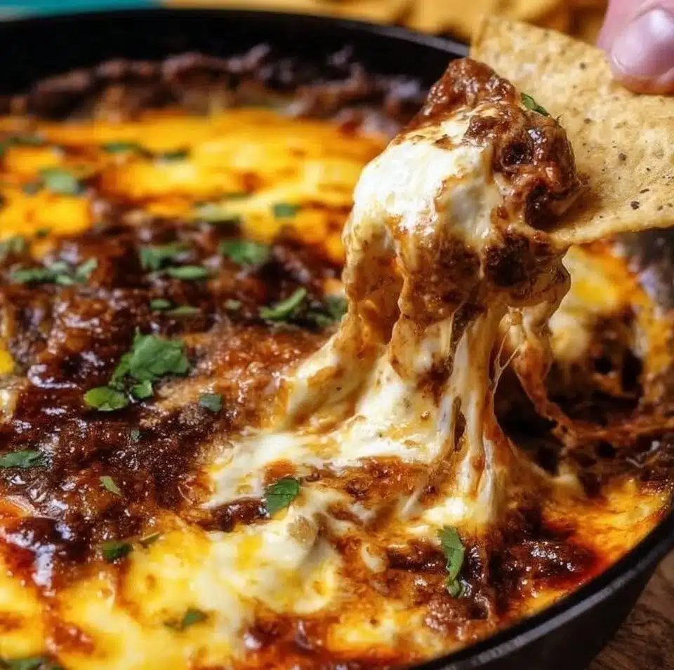 Delicious Mexican melted cheese served on a plate with tortillas and toppings