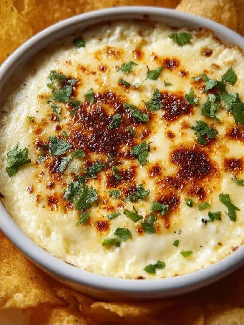 Delicious Mexican White Cheese Dip served with tortilla chips