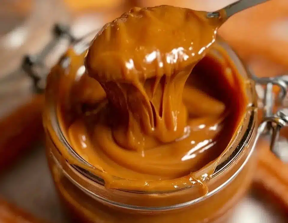Delicious homemade milk caramel drizzled over desserts