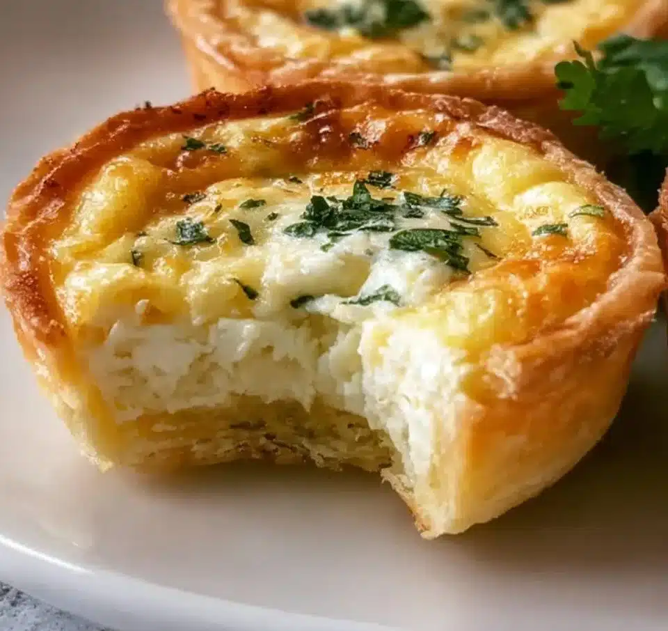Delicious mini cheese quiches served on a platter, perfect for appetizers.