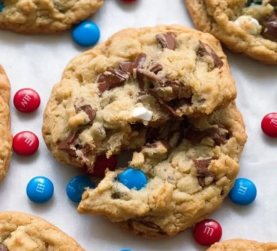 Delicious and colorful Monster Cookies with oats and chocolate chips