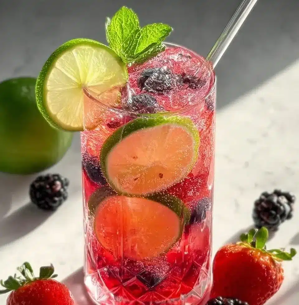 A refreshing glass of non-alcoholic sangria with assorted fruits