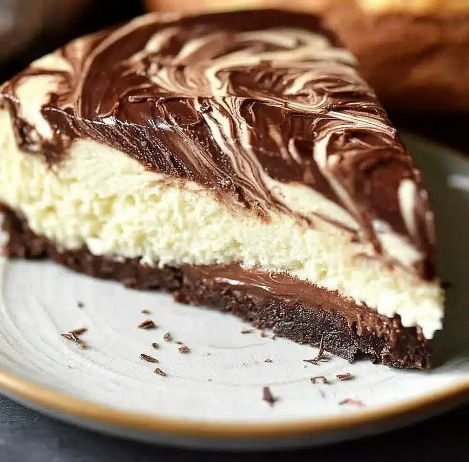 Delicious Nutella Swirl Cheesecake with creamy chocolate hazelnut sauce