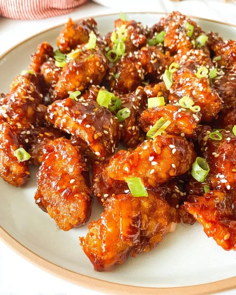 Oven-baked General Tso's Chicken served with rice and vegetables