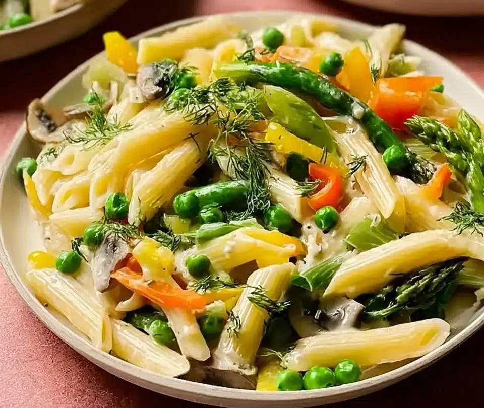 Delicious Pasta Primavera with colorful vegetables and a light sauce