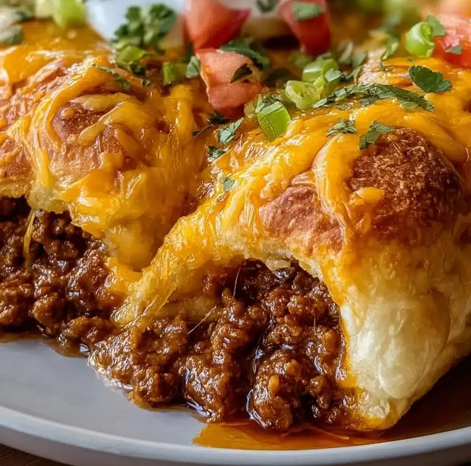Delicious Taco Bake made with Pillsbury Crescent Rolls, topped with cheese and taco ingredients.