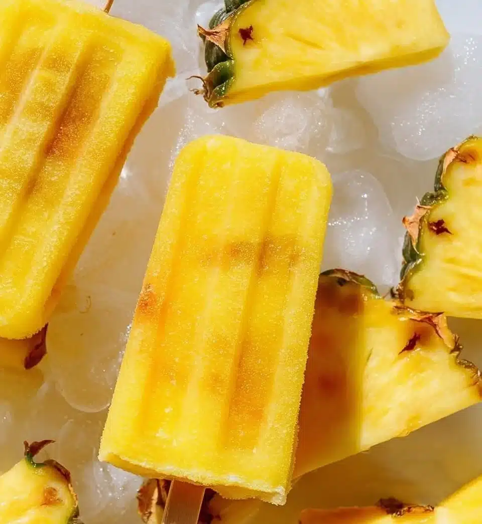 Homemade pineapple popsicles made with fresh fruit, perfect summer treat.