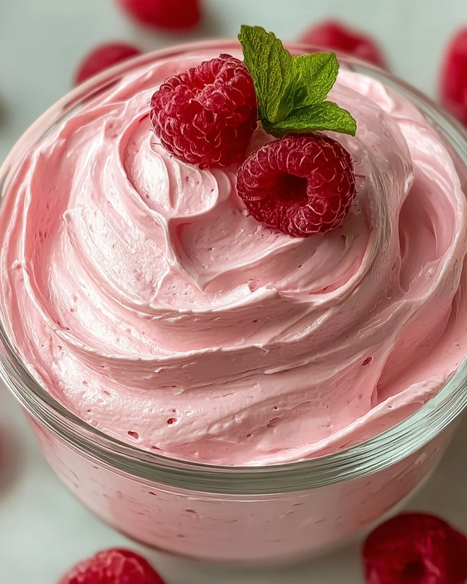 Delicious pink mousse dessert served in a glass with fresh berries
