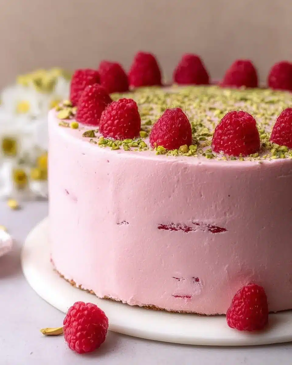 Pistachio Layer Cake with Raspberry Jam and Raspberry Buttercream