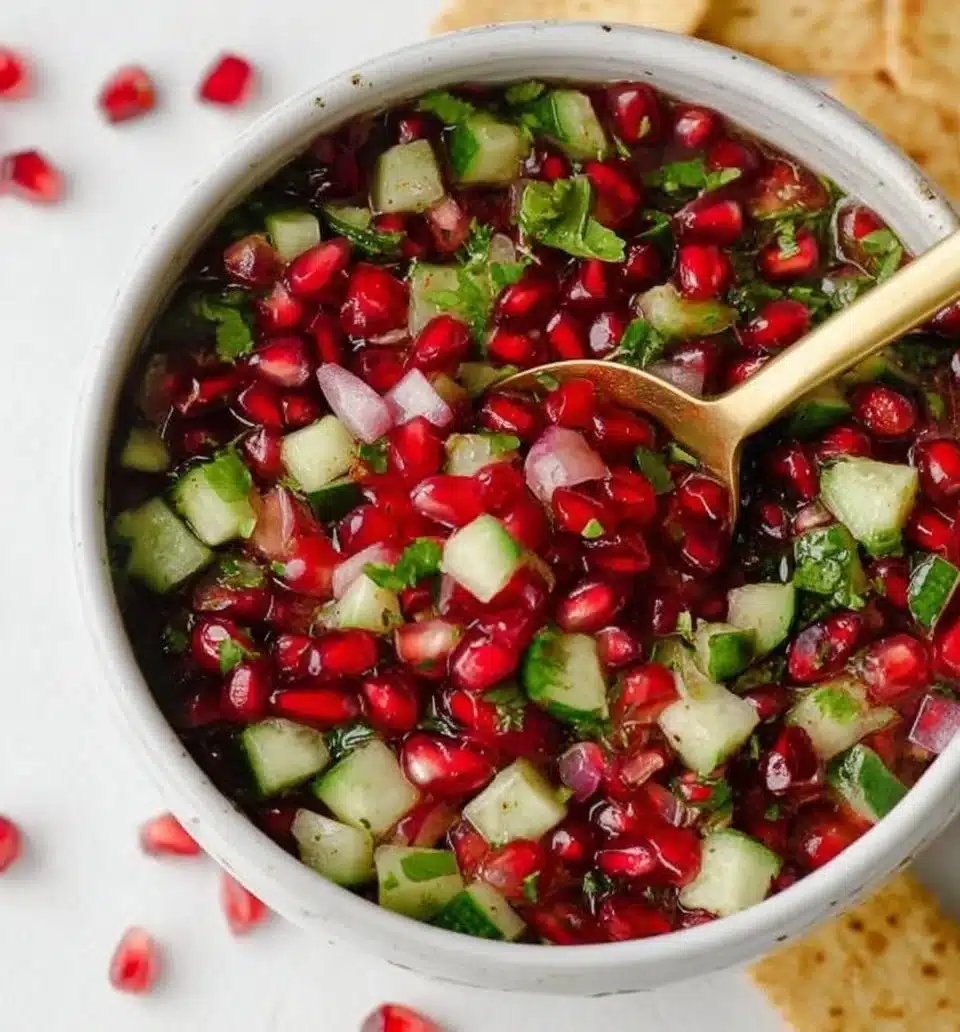 A vibrant bowl of Pomegranate Salsa with fresh ingredients.