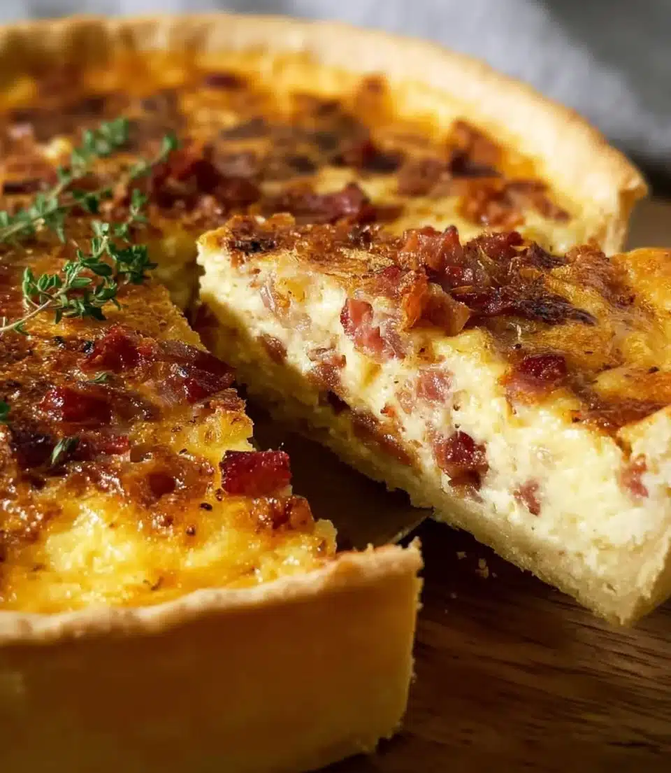 Delicious Quiche Lorraine with creamy filling and crispy bacon