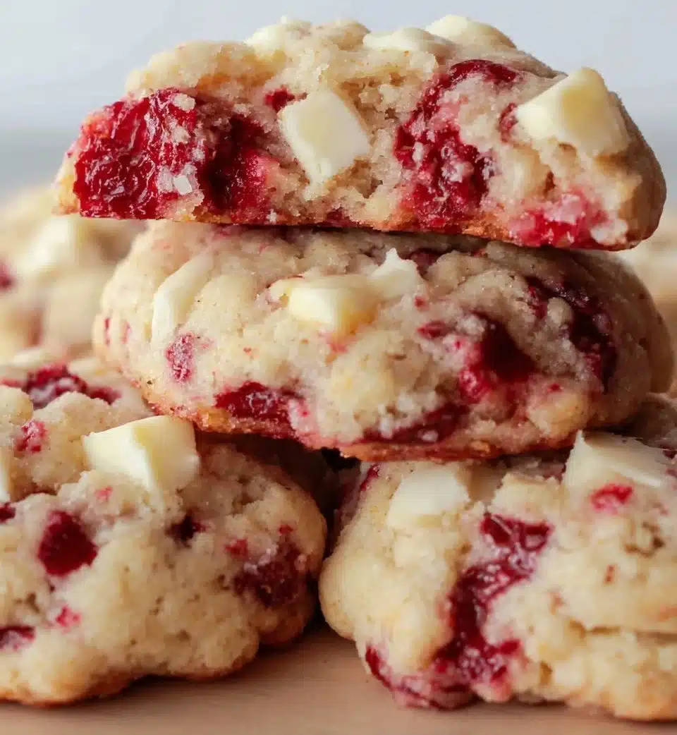 Freshly baked raspberry cheesecake cookies on a cooling rack