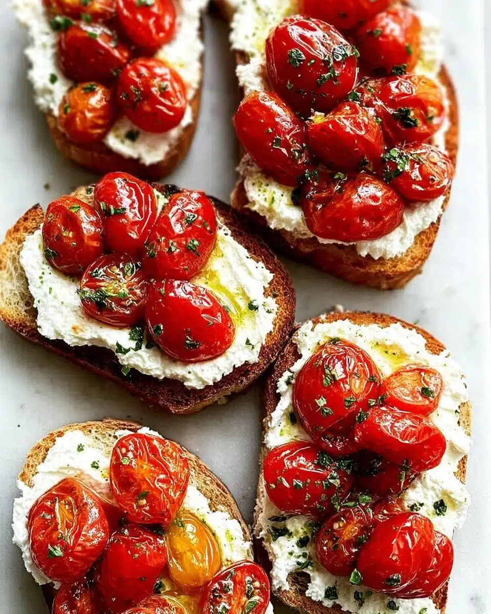 Whipped Ricotta Toast Crostini with Roasted Tomatoes