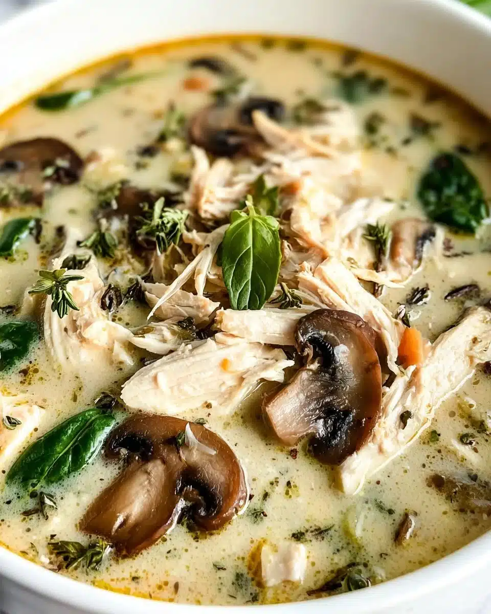 Delicious Rotisserie Chicken and Mushroom Soup served in a bowl